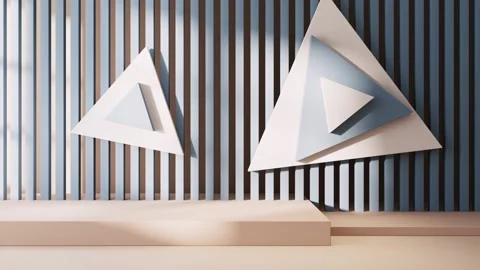Minimalistic 3d rendering of a rotating pastel triangle geometry with a pod.. Stock Footage 332383061