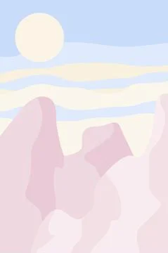 Minimalistic abstract landscape sky sun mountains vector Stock Illustration