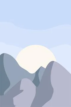 Minimalistic abstract landscape sky sun mountains vector Stock Illustration