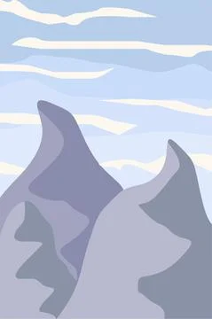 Minimalistic abstract landscape sky sun mountains vector Stock Illustration