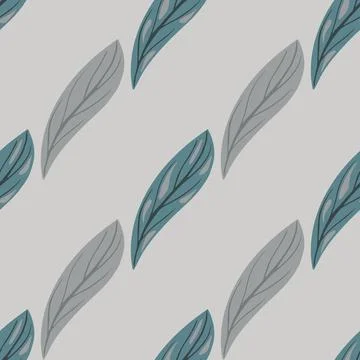 Minimalistic abstract nature seamless pattern with doodle leaf shapes. Grey b Illustrazione stock