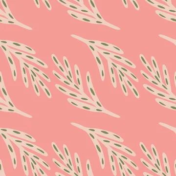 Minimalistic abstract seamless botanic pattern with grey colored leaf twigs o Stock Illustration