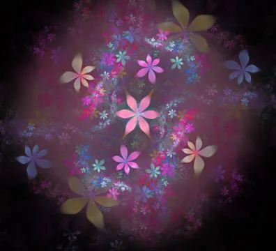 Minimalistic abstract spring flowers background. Fractal flower abstract patt Stock Illustration