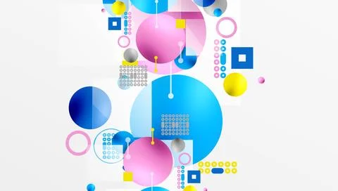 Minimalistic abstract vector design, layered geometric shapes circles, squares 스톡 일러스트