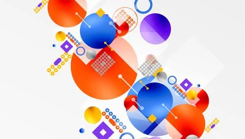 Minimalistic abstract vector design, layered geometric shapes circles, squares Stock Illustration