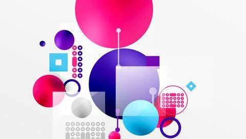 Minimalistic abstract vector design, layered geometric shapes circles, squares Stock Illustration