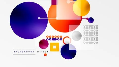 Minimalistic abstract vector design, layered geometric shapes circles, squares Stock Illustration