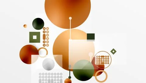 Minimalistic abstract vector design, layered geometric shapes circles, squares Stock Illustration