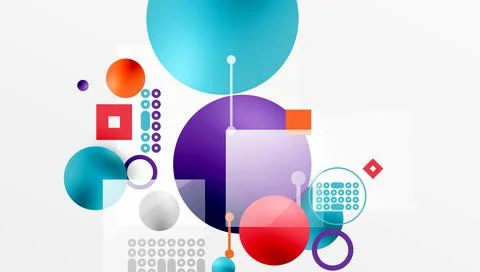 Minimalistic abstract vector design, layered geometric shapes circles, squares Stock Illustration