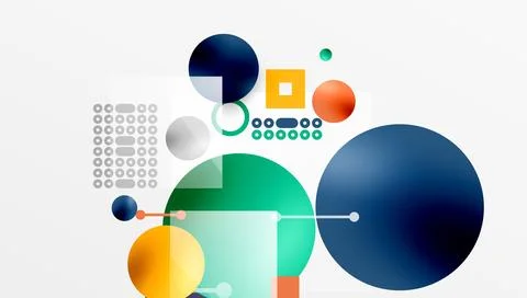 Minimalistic abstract vector design, layered geometric shapes circles, squares Stock Illustration