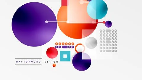 Minimalistic abstract vector design, layered geometric shapes circles, squares Stock Illustration