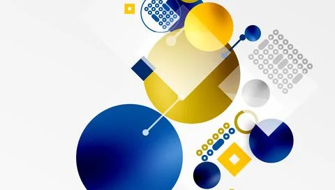 Minimalistic abstract vector design, layered geometric shapes circles, squares Stock Illustration