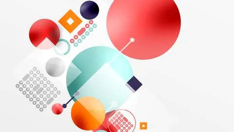 Minimalistic abstract vector design, layered geometric shapes circles, squares Stock Illustration
