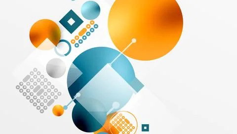 Minimalistic abstract vector design, layered geometric shapes circles, squares 스톡 일러스트