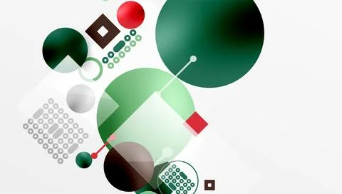Minimalistic abstract vector design, layered geometric shapes circles, squares Stock Illustration