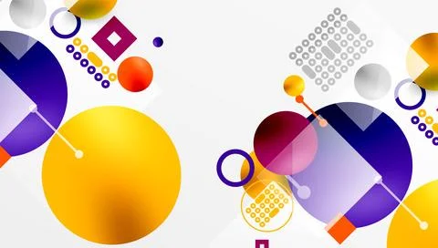 Minimalistic abstract vector design, layered geometric shapes circles, squares Stock Illustration