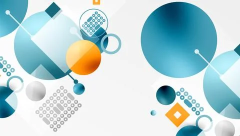 Minimalistic abstract vector design, layered geometric shapes circles, squares Illustrazione stock