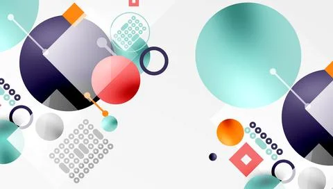 Minimalistic abstract vector design, layered geometric shapes circles, squares Stock Illustration