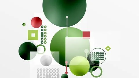 Minimalistic abstract vector design, layered geometric shapes circles, squares Stock Illustration