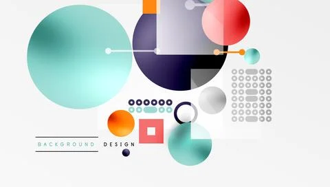 Minimalistic abstract vector design, layered geometric shapes circles, squares Stock Illustration
