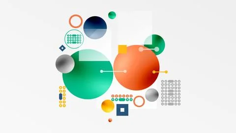 Minimalistic abstract vector design, layered geometric shapes circles, squares 库存插图