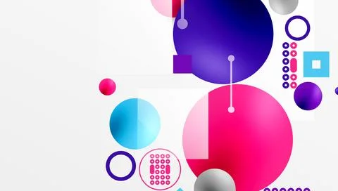 Minimalistic abstract vector design, layered geometric shapes circles, squares Stock Illustration