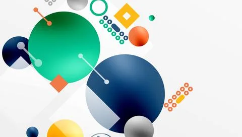 Minimalistic abstract vector design, layered geometric shapes circles, squares Stock Illustration