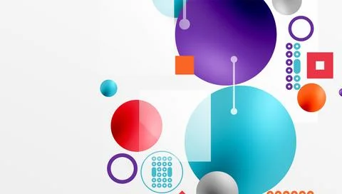 Minimalistic abstract vector design, layered geometric shapes circles, squares Stock Illustration