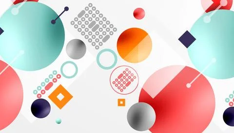 Minimalistic abstract vector design, layered geometric shapes circles, squares Stock Illustration