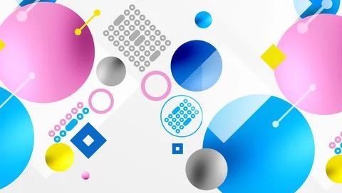 Minimalistic abstract vector design, layered geometric shapes circles, squares Stock Illustration