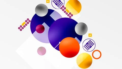Minimalistic abstract vector design, layered geometric shapes circles, squares Stock Illustration