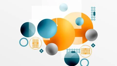 Minimalistic abstract vector design, layered geometric shapes circles, squares 스톡 일러스트