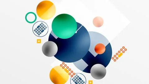 Minimalistic abstract vector design, layered geometric shapes circles, squares Stockillustratie