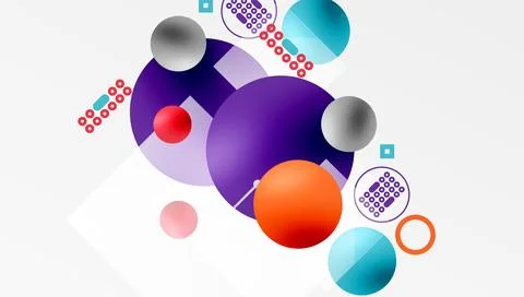 Minimalistic abstract vector design, layered geometric shapes circles, squares Stock Illustration