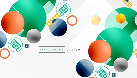 Minimalistic abstract vector design, layered geometric shapes circles, squares Stock Illustration