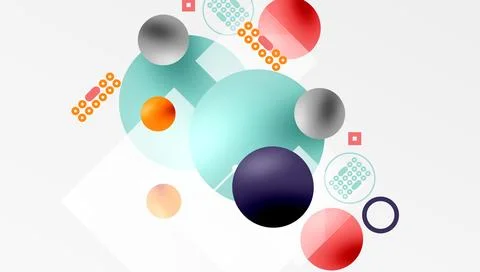 Minimalistic abstract vector design, layered geometric shapes circles, squares Stock Illustration