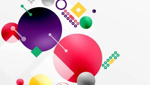 Minimalistic abstract vector design, layered geometric shapes circles, squares Stock Illustration