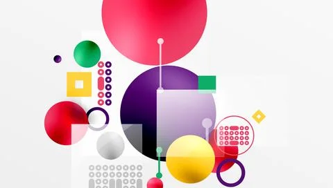 Minimalistic abstract vector design, layered geometric shapes circles, squares Stock Illustration
