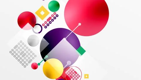 Minimalistic abstract vector design, layered geometric shapes circles, squares Stock Illustration