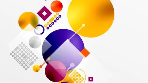 Minimalistic abstract vector design, layered geometric shapes circles, squares Stock Illustration