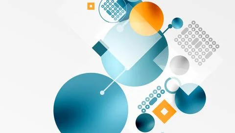 Minimalistic abstract vector design, layered geometric shapes circles, squares 스톡 일러스트