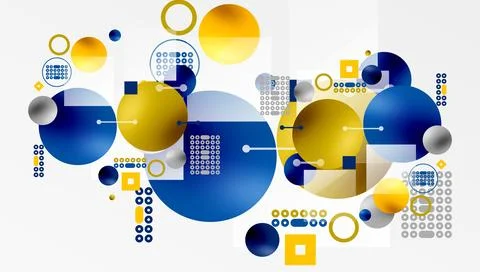 Minimalistic abstract vector design, layered geometric shapes circles, squares Stock Illustration