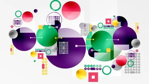 Minimalistic abstract vector design, layered geometric shapes circles, squares Stock Illustration