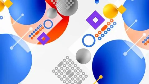 Minimalistic abstract vector design, layered geometric shapes circles, squares 스톡 일러스트