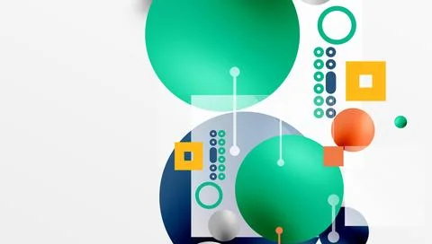 Minimalistic abstract vector design, layered geometric shapes circles, squares 스톡 일러스트