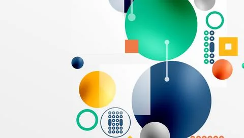 Minimalistic abstract vector design, layered geometric shapes circles, squares Stock Illustration