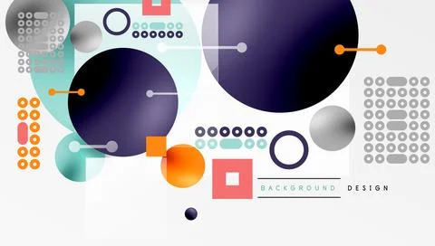 Minimalistic abstract vector design, layered geometric shapes circles, squares Stock Illustration