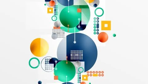 Minimalistic abstract vector design, layered geometric shapes circles, squares 스톡 일러스트