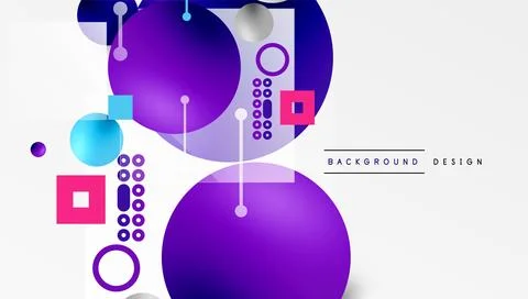 Minimalistic abstract vector design, layered geometric shapes circles, squares, Stock Illustration