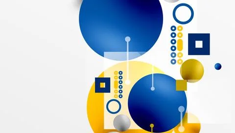 Minimalistic abstract vector design, layered geometric shapes circles, squares, Stock Illustration